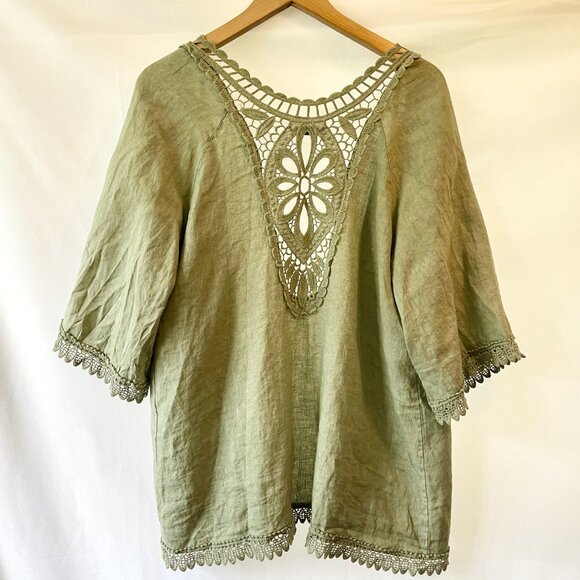 Valentina Sweaters - Valentina Naldi Made in Italy 100% Linen Cardigan Shawl Sage Green Medium